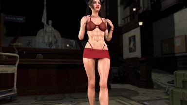Wiry hot Claire Redfield in sexy red lingerie shows off her delightful body